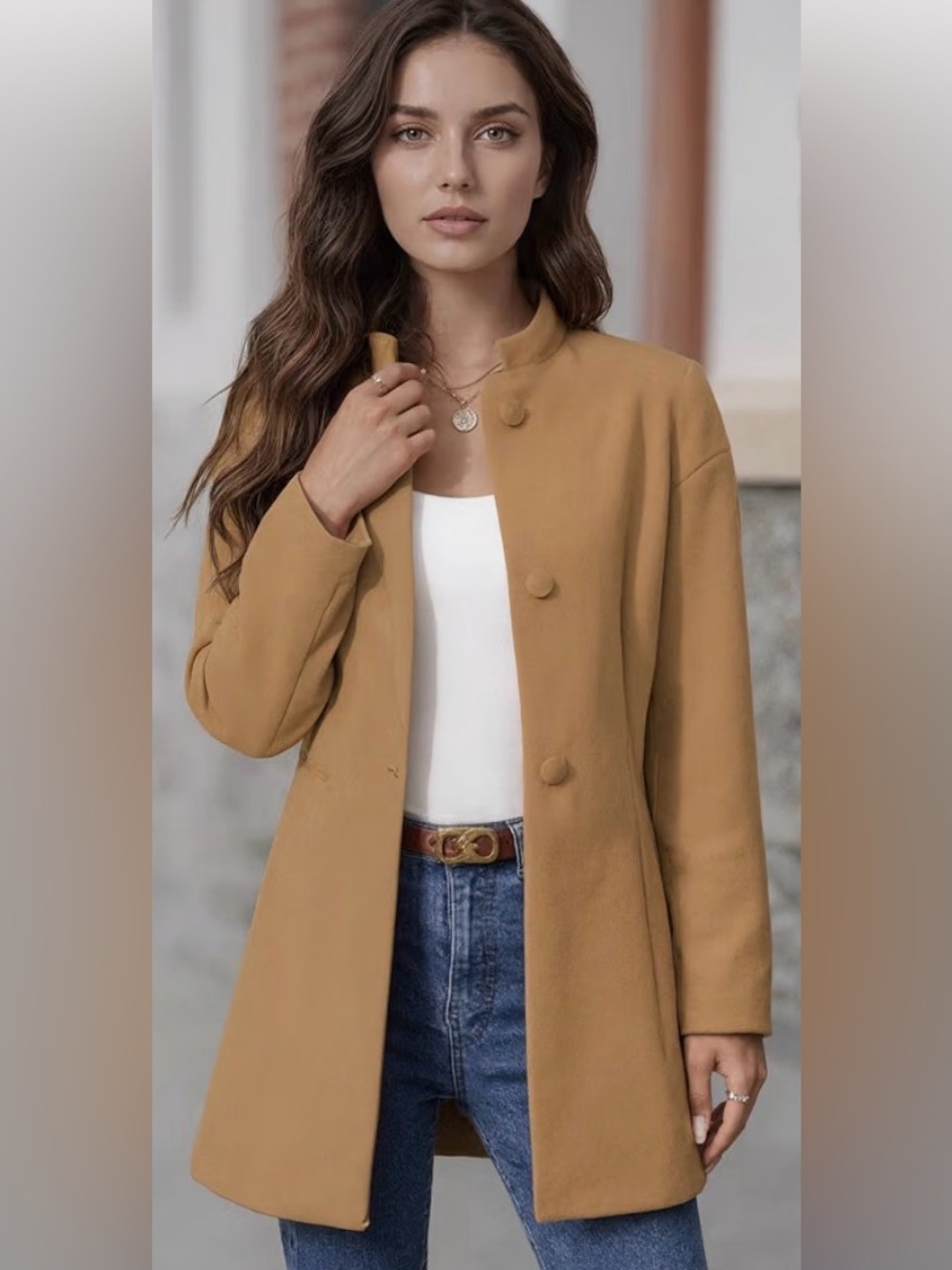 Women's Single-Breasted Camel Trench Coat-NWOT